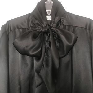 Vintage black button down blouse with neck tie